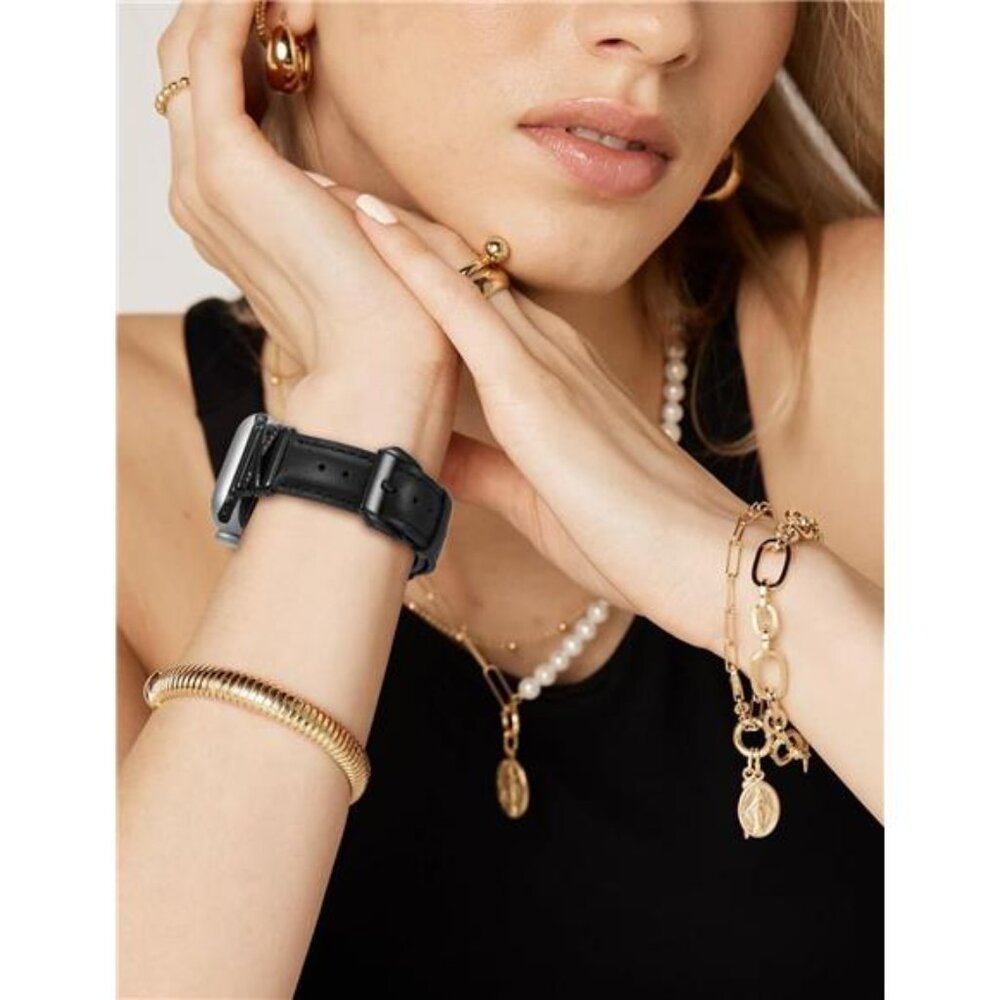 NEW Black Leather Slim Fashion Apple Watch Band - Picture 6 of 6